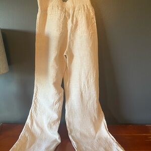 Cream Linen Wide-Leg Pants